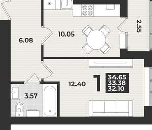1-к квартира, вторичка, 35м2, 4/9 этаж