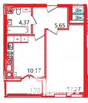 1-к квартира, вторичка, 40м2, 4/12 этаж