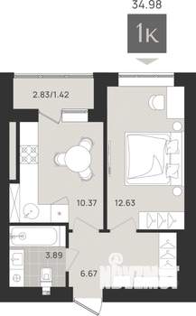 1-к квартира, вторичка, 35м2, 8/9 этаж