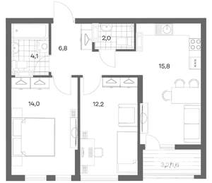 2-к квартира, вторичка, 57м2, 5/18 этаж