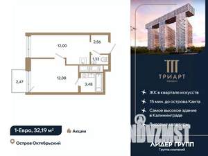 1-к квартира, вторичка, 32м2, 7/12 этаж