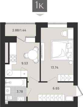 Студия квартира, вторичка, 35м2, 5/9 этаж