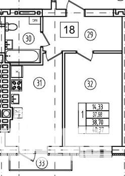 1-к квартира, строящийся дом, 39м2, 3/9 этаж