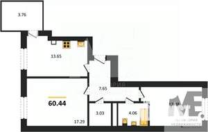 2-к квартира, вторичка, 60м2, 6/9 этаж