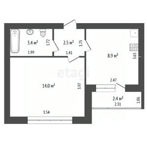 1-к квартира, вторичка, 30м2, 2/9 этаж