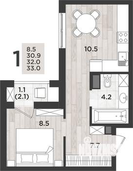 1-к квартира, вторичка, 33м2, 2/12 этаж