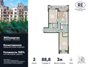 2-к квартира, вторичка, 89м2, 6/10 этаж