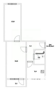 2-к квартира, вторичка, 46м2, 5/5 этаж