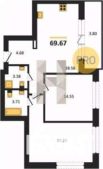 2-к квартира, вторичка, 70м2, 3/9 этаж