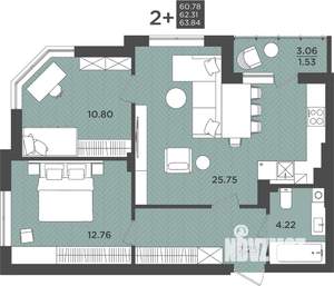 2-к квартира, вторичка, 62м2, 1/9 этаж