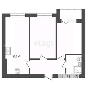 2-к квартира, вторичка, 54м2, 1/9 этаж