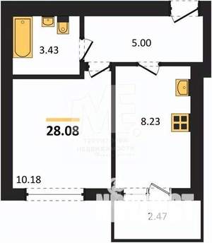 1-к квартира, вторичка, 28м2, 3/9 этаж