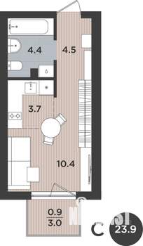 1-к квартира, вторичка, 24м2, 1/9 этаж