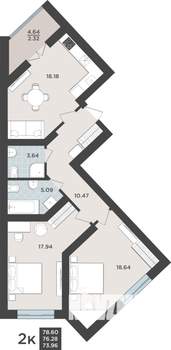 2-к квартира, вторичка, 76м2, 4/10 этаж