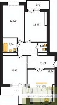 3-к квартира, вторичка, 77м2, 6/9 этаж