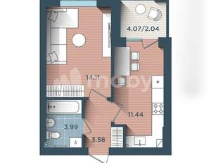 1-к квартира, вторичка, 35м2, 1/4 этаж