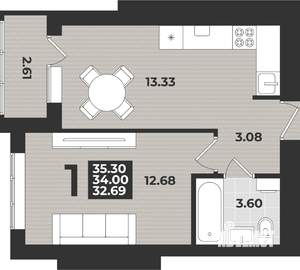 1-к квартира, вторичка, 35м2, 4/9 этаж