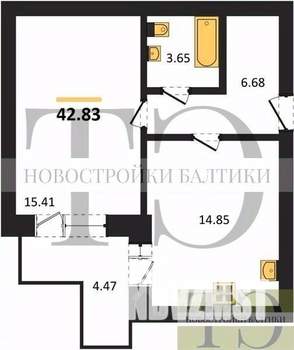 1-к квартира, вторичка, 43м2, 1/9 этаж