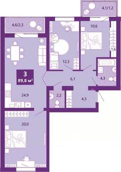 3-к квартира, вторичка, 90м2, 4/4 этаж