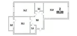 2-к квартира, вторичка, 59м2, 9/9 этаж