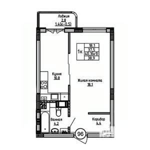 1-к квартира, вторичка, 39м2, 2/9 этаж