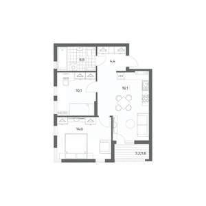 2-к квартира, строящийся дом, 55м2, 6/18 этаж