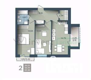 2-к квартира, сданный дом, 61м2, 4/4 этаж