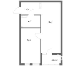 1-к квартира, строящийся дом, 45м2, 6/18 этаж