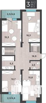 3-к квартира, вторичка, 91м2, 1/8 этаж