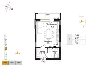 Студия квартира, вторичка, 30м2, 5/9 этаж