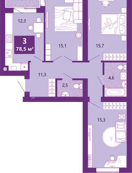3-к квартира, сданный дом, 80м2, 4/4 этаж