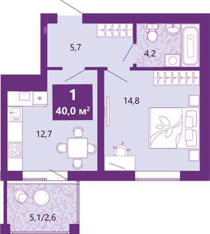 1-к квартира, сданный дом, 40м2, 3/4 этаж