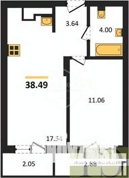 1-к квартира, вторичка, 38м2, 1/9 этаж