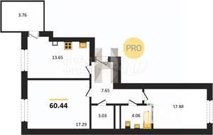 2-к квартира, вторичка, 56м2, 6/9 этаж