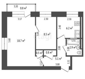 2-к квартира, вторичка, 43м2, 4/5 этаж