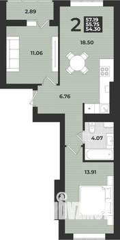 2-к квартира, вторичка, 57м2, 8/9 этаж