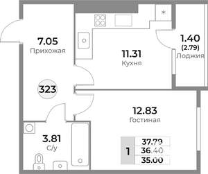 1-к квартира, строящийся дом, 36м2, 2/10 этаж