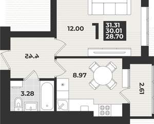 1-к квартира, вторичка, 31м2, 3/9 этаж