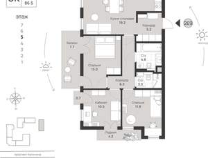 3-к квартира, вторичка, 87м2, 5/7 этаж