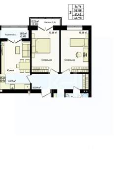 2-к квартира, вторичка, 66м2, 3/4 этаж