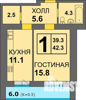 1-к квартира, строящийся дом, 43м2, 8/14 этаж