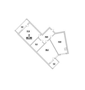 2-к квартира, вторичка, 65м2, 1/9 этаж