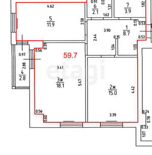 2-к квартира, вторичка, 60м2, 4/15 этаж