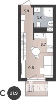 Студия квартира, вторичка, 22м2, 8/9 этаж