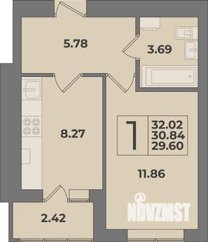 1-к квартира, строящийся дом, 32м2, 9/9 этаж