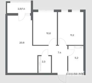 2-к квартира, строящийся дом, 59м2, 7/18 этаж