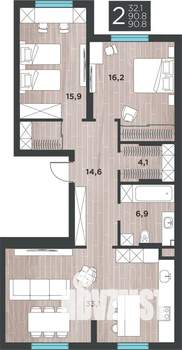 2-к квартира, вторичка, 91м2, 1/9 этаж