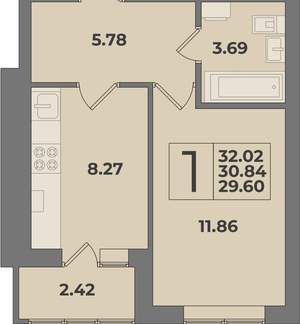 1-к квартира, вторичка, 32м2, 8/9 этаж