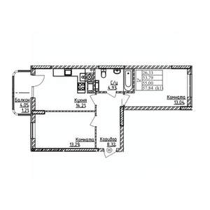 2-к квартира, строящийся дом, 55м2, 7/9 этаж