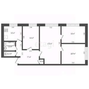 4-к квартира, вторичка, 63м2, 1/5 этаж